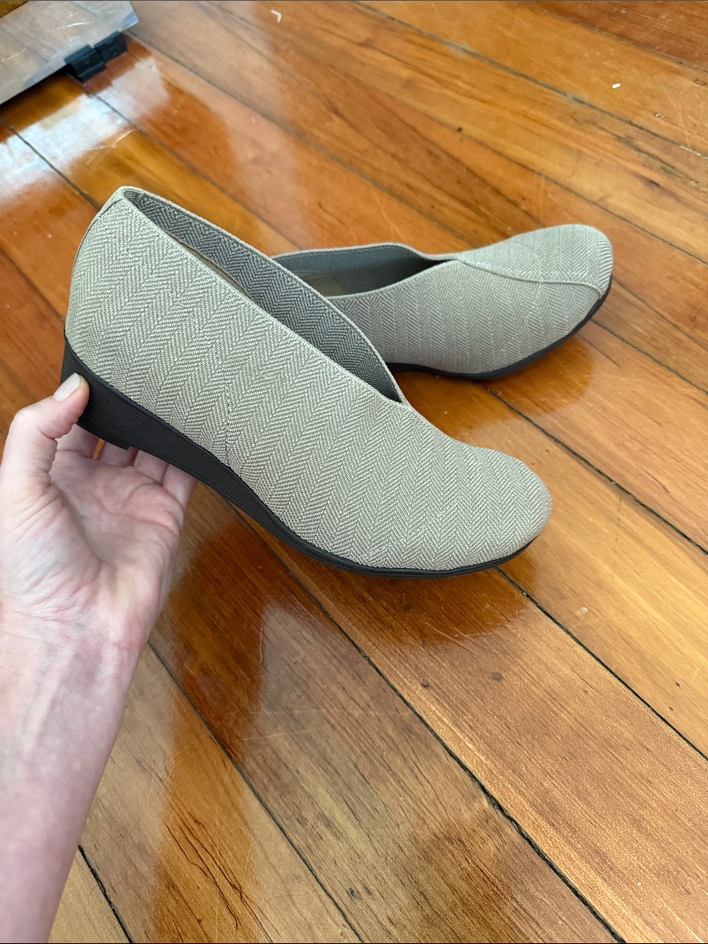 CHARLESTON SHOE CO. Cape  Women's Neutral Herringbone Slip-On Wedge